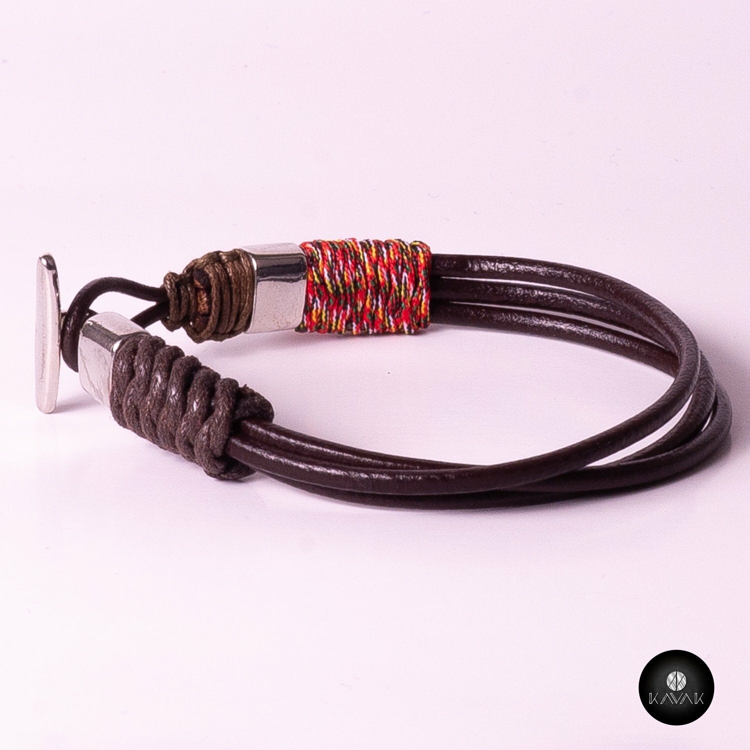 Kavak handmade blue and brown braided leather adjustable men's bracelet