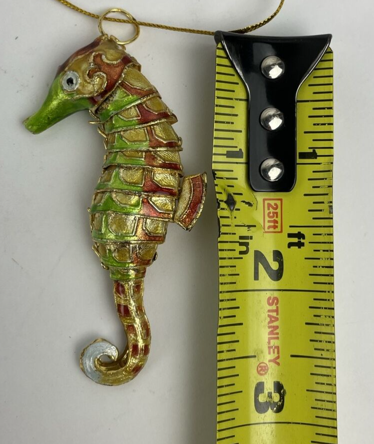 Beautiful Cloisonné Enamel Articulated Tropical Reef SEAHORSE Christmas Ornament