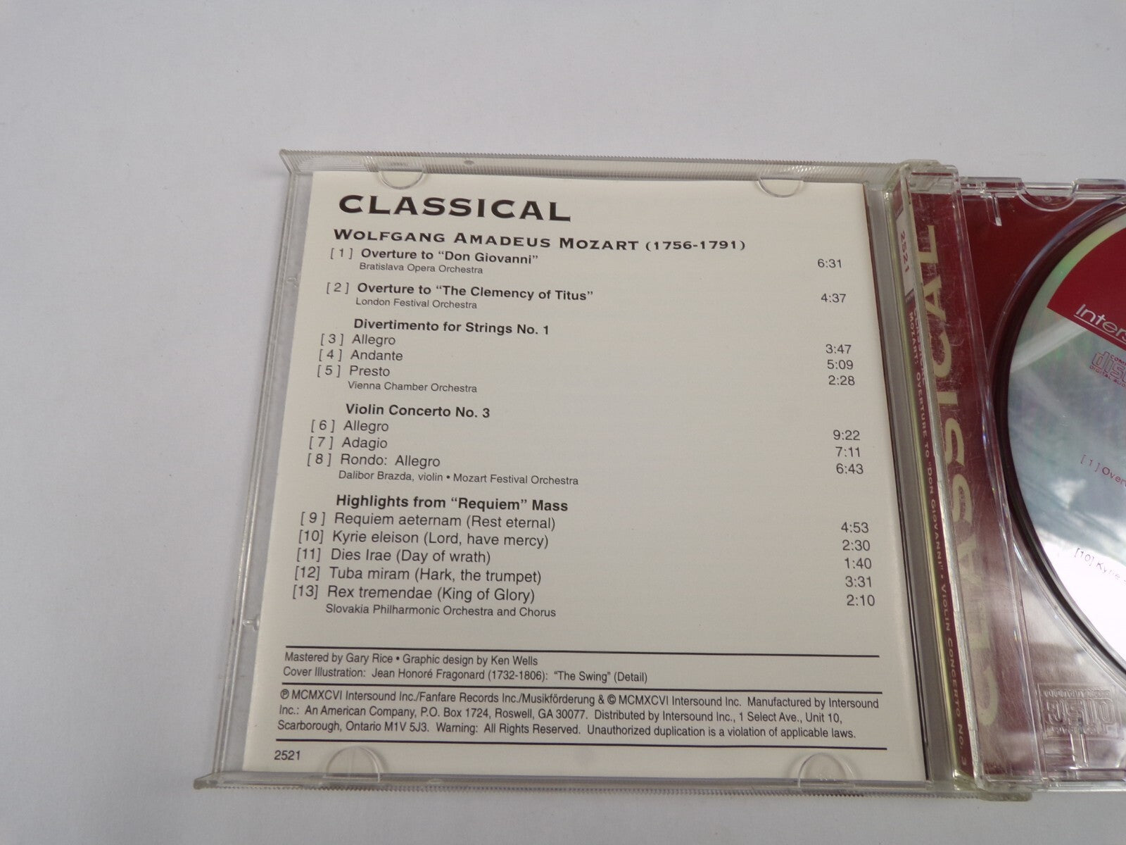 Classical Mozart Overture To Don Giovanni Violin Concerto No 3 CD#22