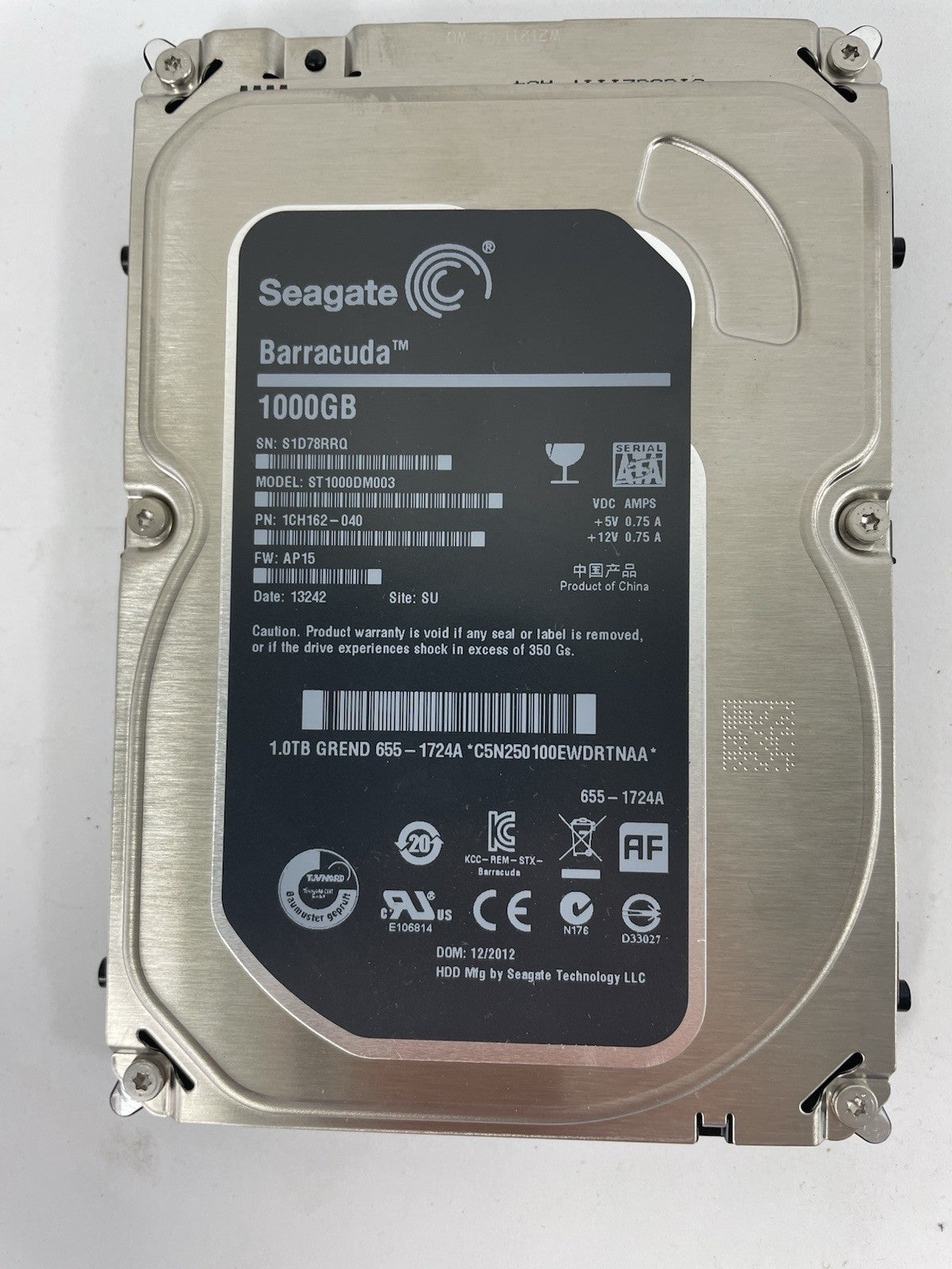 ST1000DM003 S1D PN 1CH162-306, FW CC49, Seagate 1TB SATA 3.5 Hard Drive