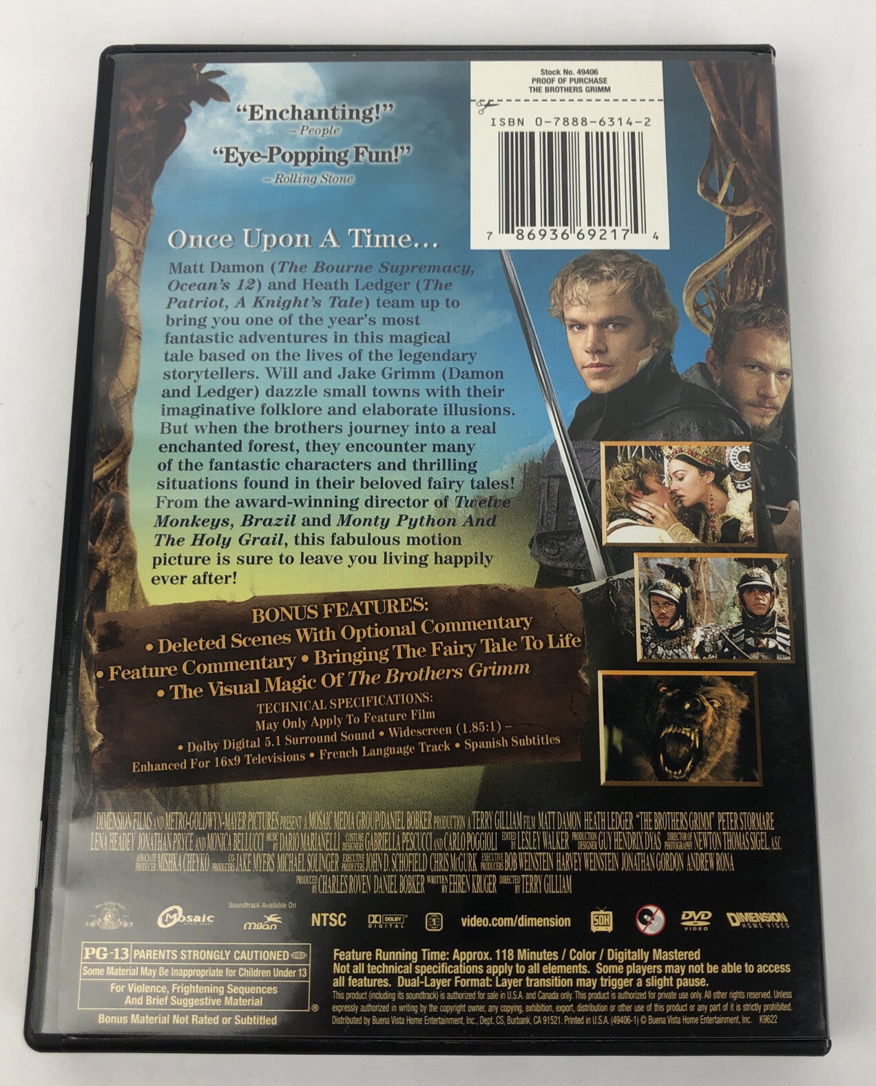 The Brothers Grimm (DVD, 2005) Heath Ledger Matt Damon - Mint Condition FreeShip