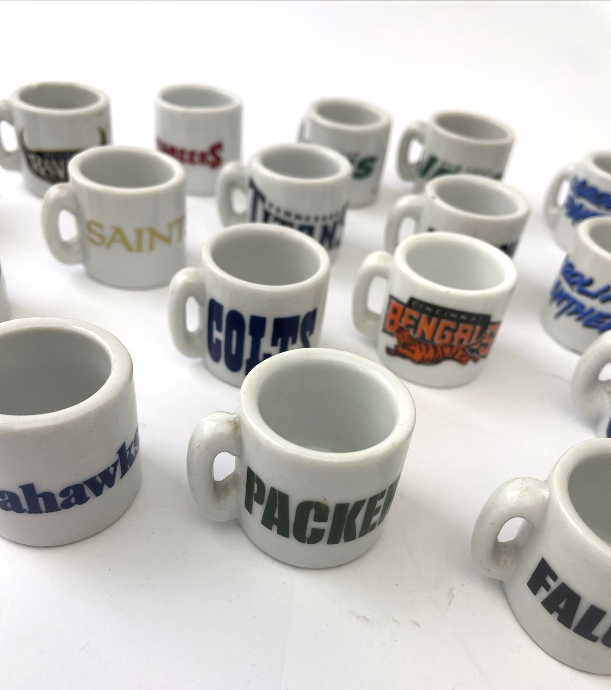 NFL Football Teams Mini Miniature Ceramic Coffee Mugs Team Logo Cups Lot Of 19