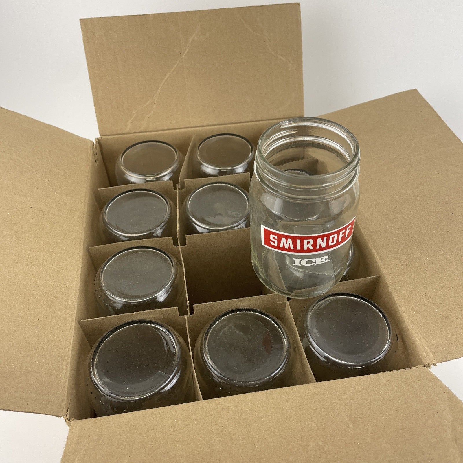 Lot of 11 x Smirnoff ICE Vodka Glass Mason Jar 1 pint 16oz Moonshine Jug NOS