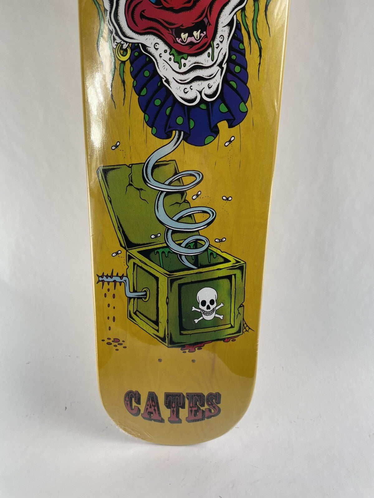 Dan Cates Jack in the Box Clown Pro Death Skateboards 8-inch skateboard deck with free grip tape.