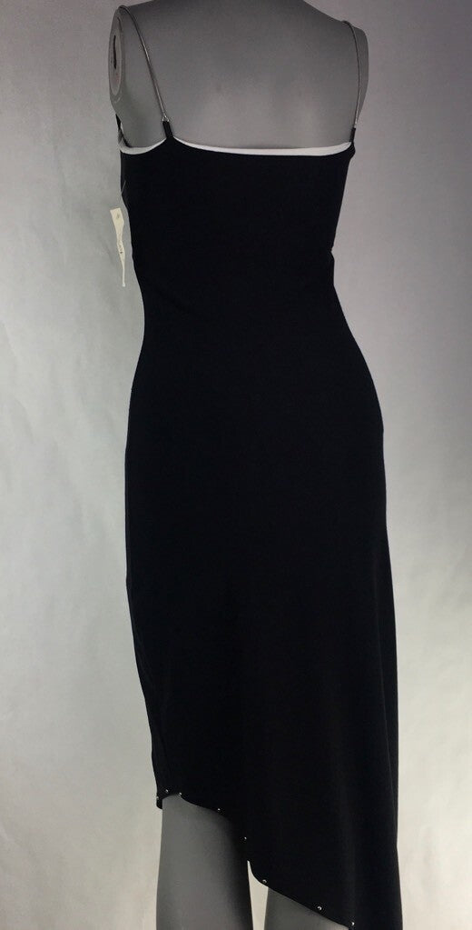 ESP Womens Sheath Dress Black Spaghetti Strap Asymmetric Studded Stretch S New