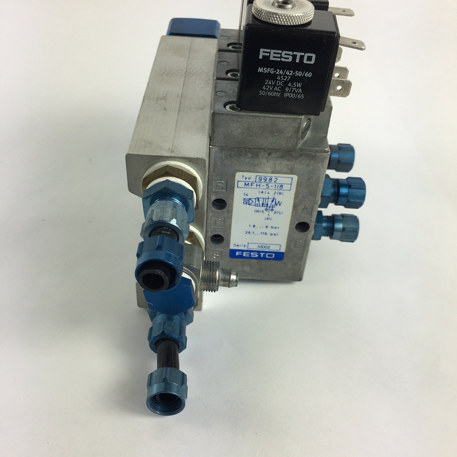 MO13 - Bank of 3 Festo PRS-1/8 3B Solenoid Valves, 2-Pos 3-Port 120psi