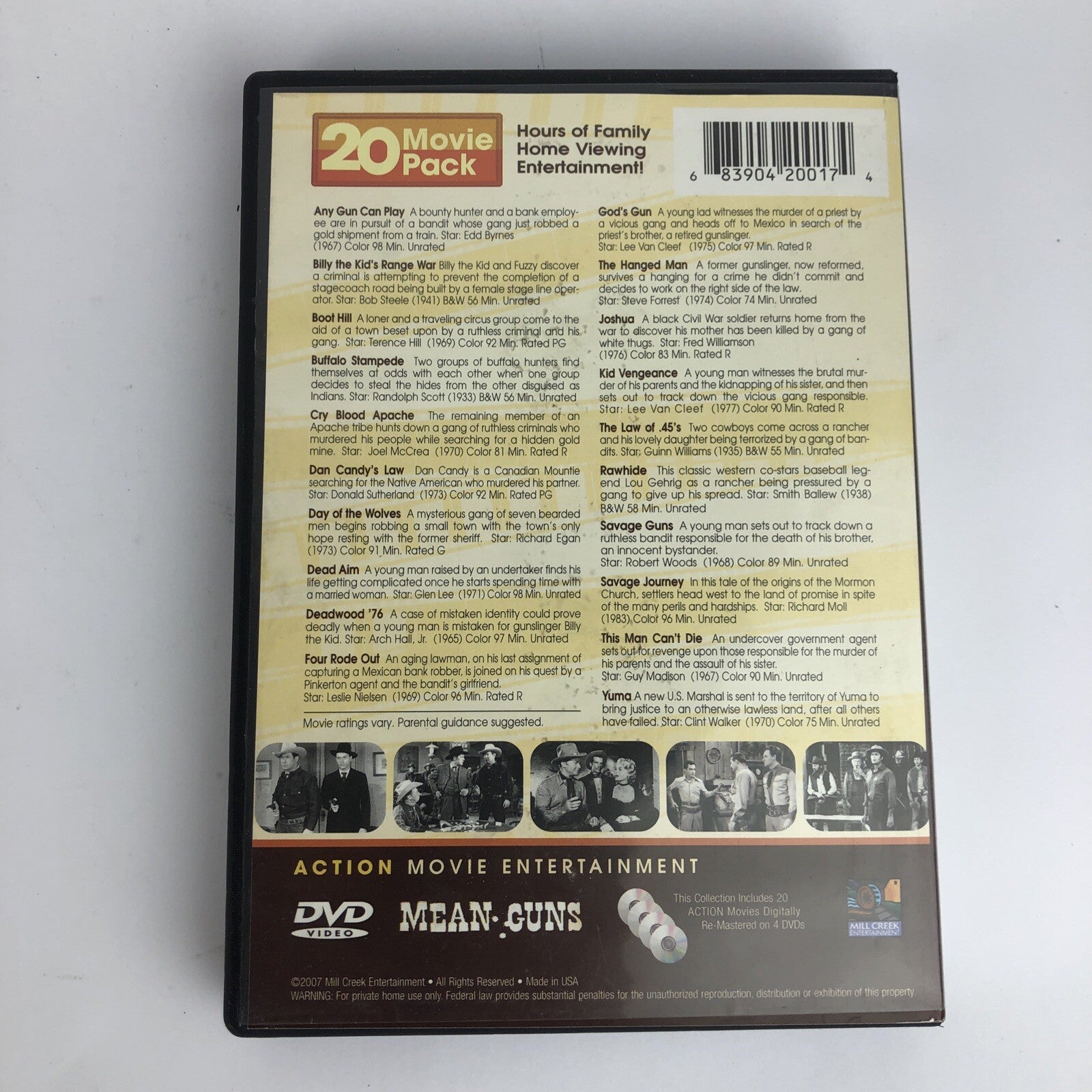 Mean Guns 20 Movie Pack (DVD, 4-Disc Set) Western Cowboys Digitally Remastered