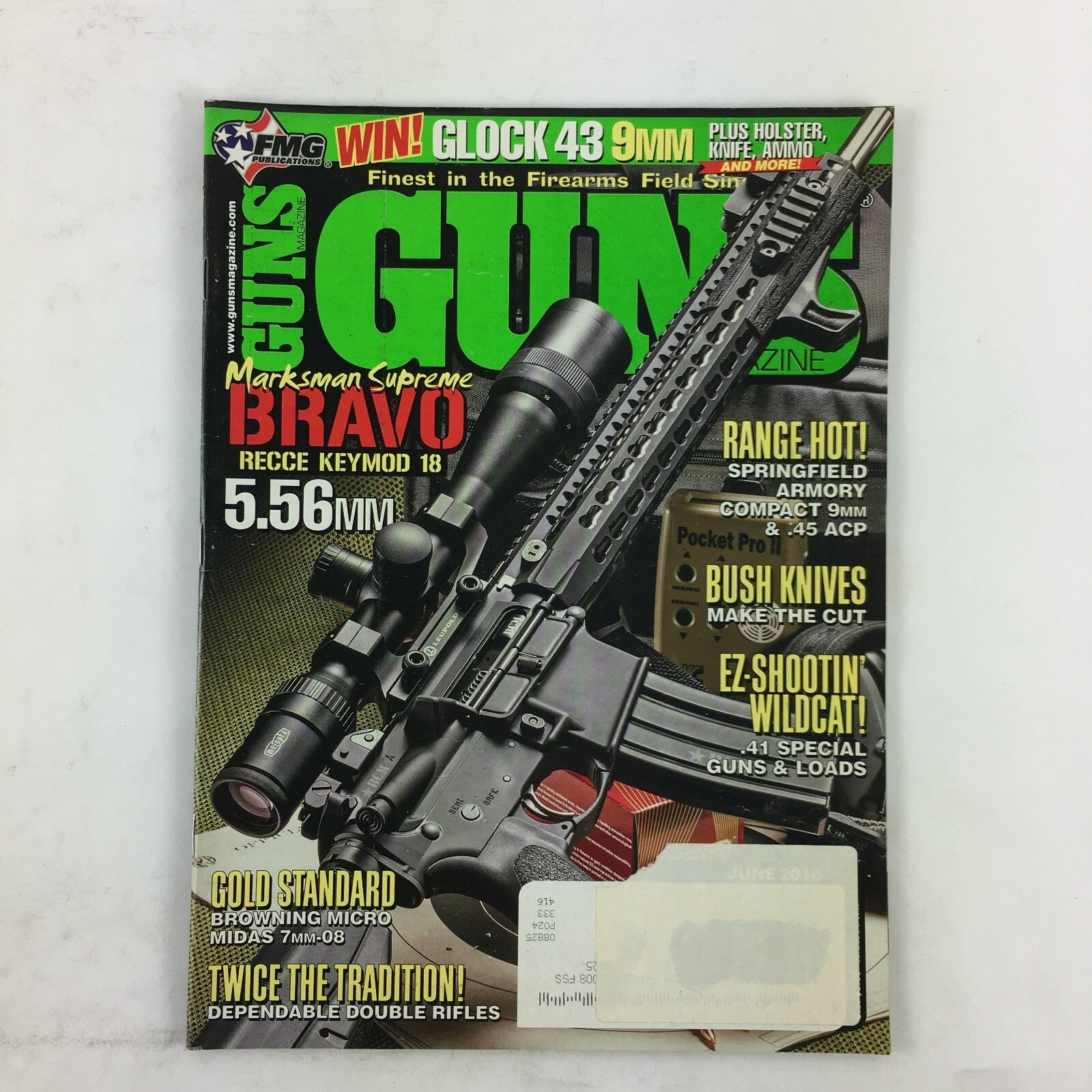 June 2016 Guns Magazine Marksman Supreme Bravo 5.56mm Bush Knives .41 Special