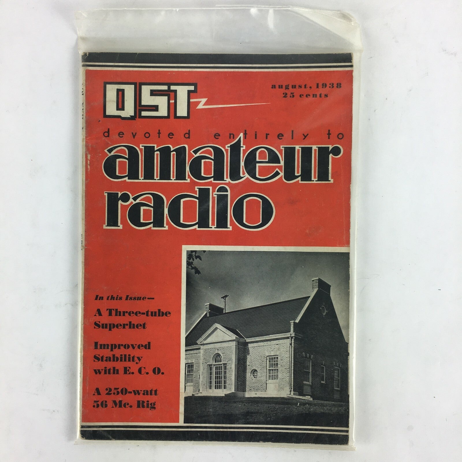 August 1938 QST devoted entirely to Amateur Radio Magazine Three Tube Superhet