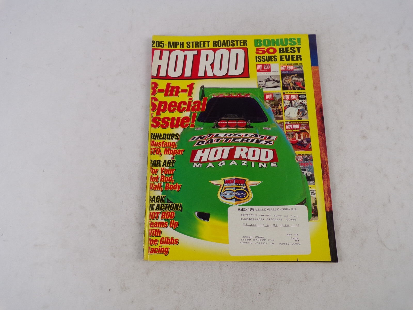 March 1998 Hot Rod 3-In-1 Special Issue! Buildups Mustang,GTO,Mopar Car Art For