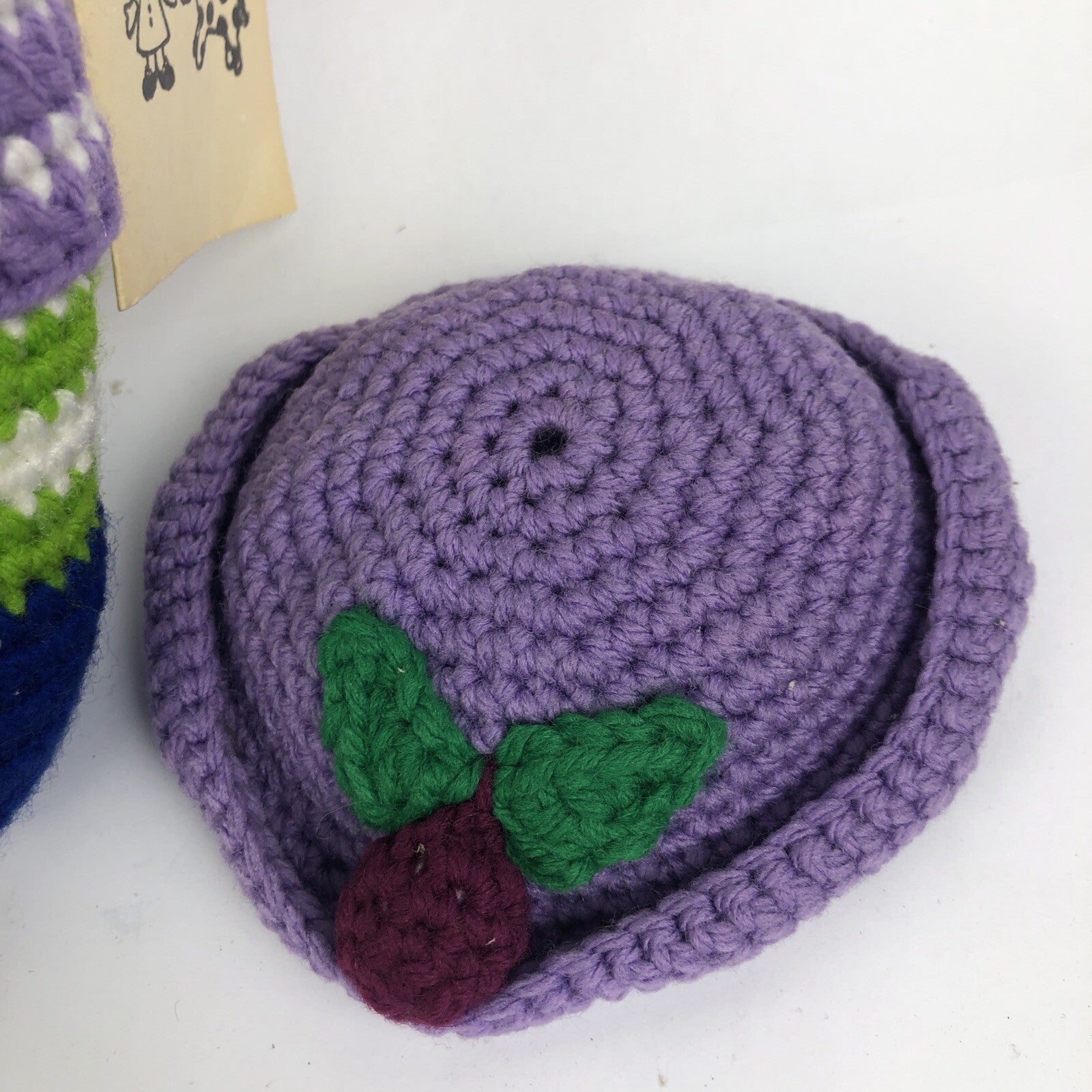 Hand Crafted Crochet Doll w Hat And Purse Knitted Soft Toy 12" " Plumb Pudding "
