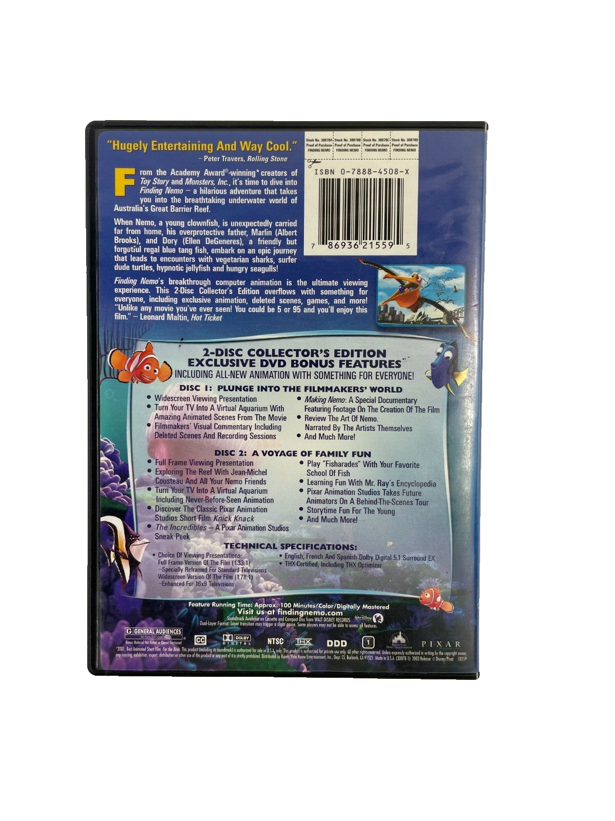 Finding Nemo Walt Disney Pictures Widescreen Full Frame Entertaining 2 Disc Set