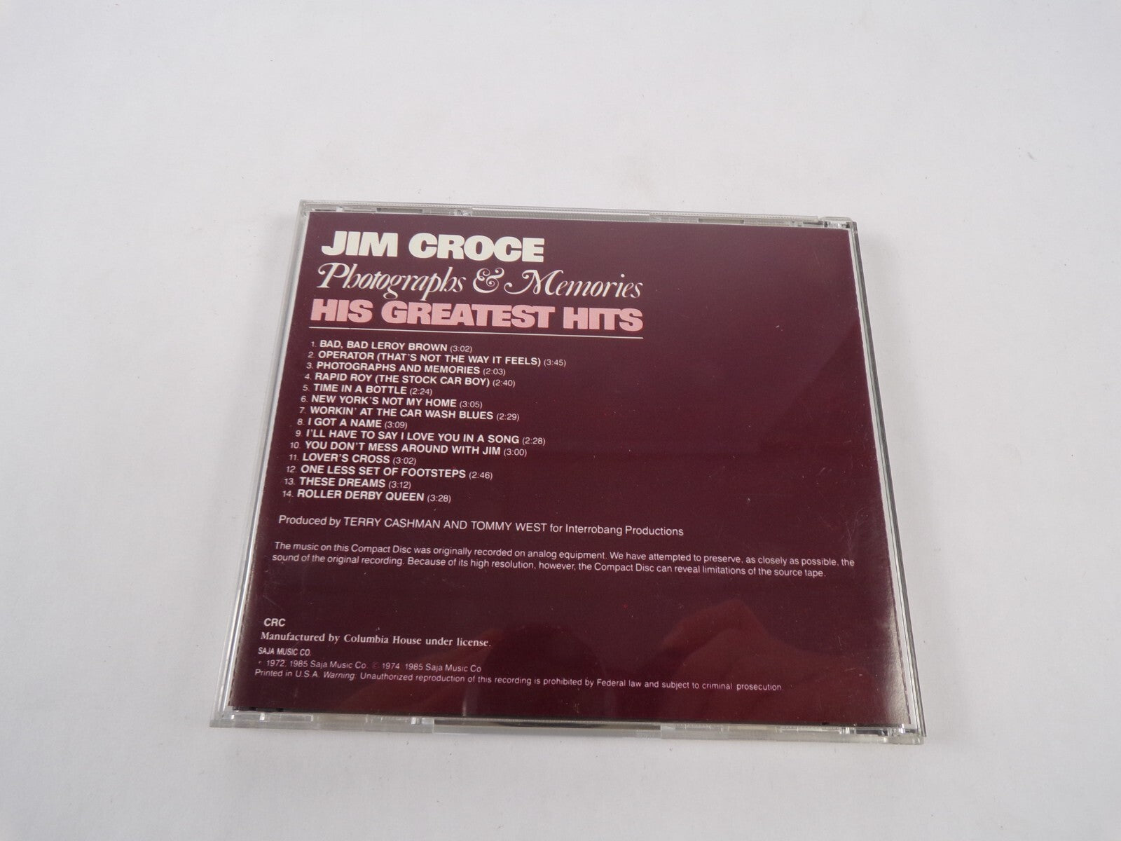 Jim Croce Photographs & Memories His Greast Hits Bad Bad Leroy Brown CD#27