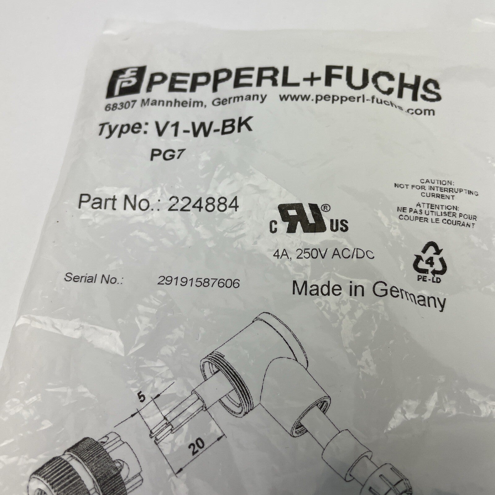 OEM PEPPERL+FUCHS V1-W-BK NSMP Part No. 224884 Germany Made NEW