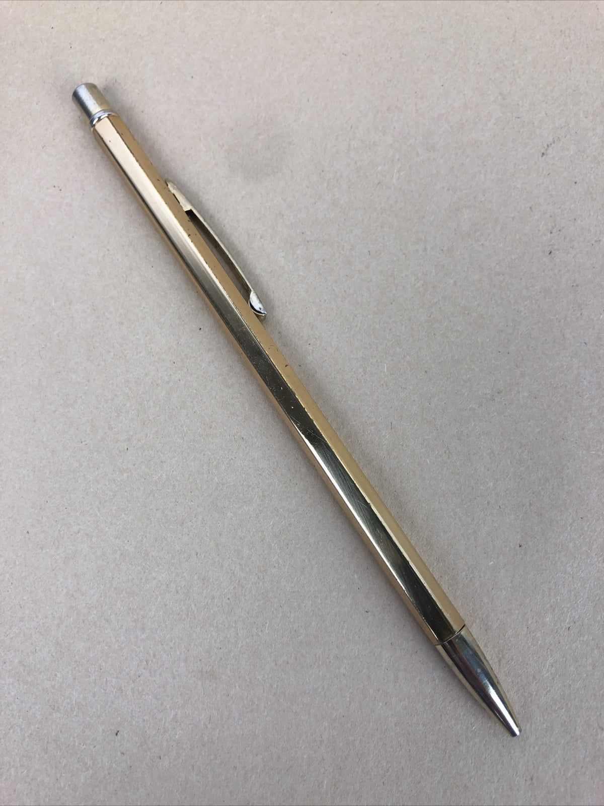 Vintage Stratford USA Ribbed Gold Tone Machinists Mechanical Pencil w Lead LOOK