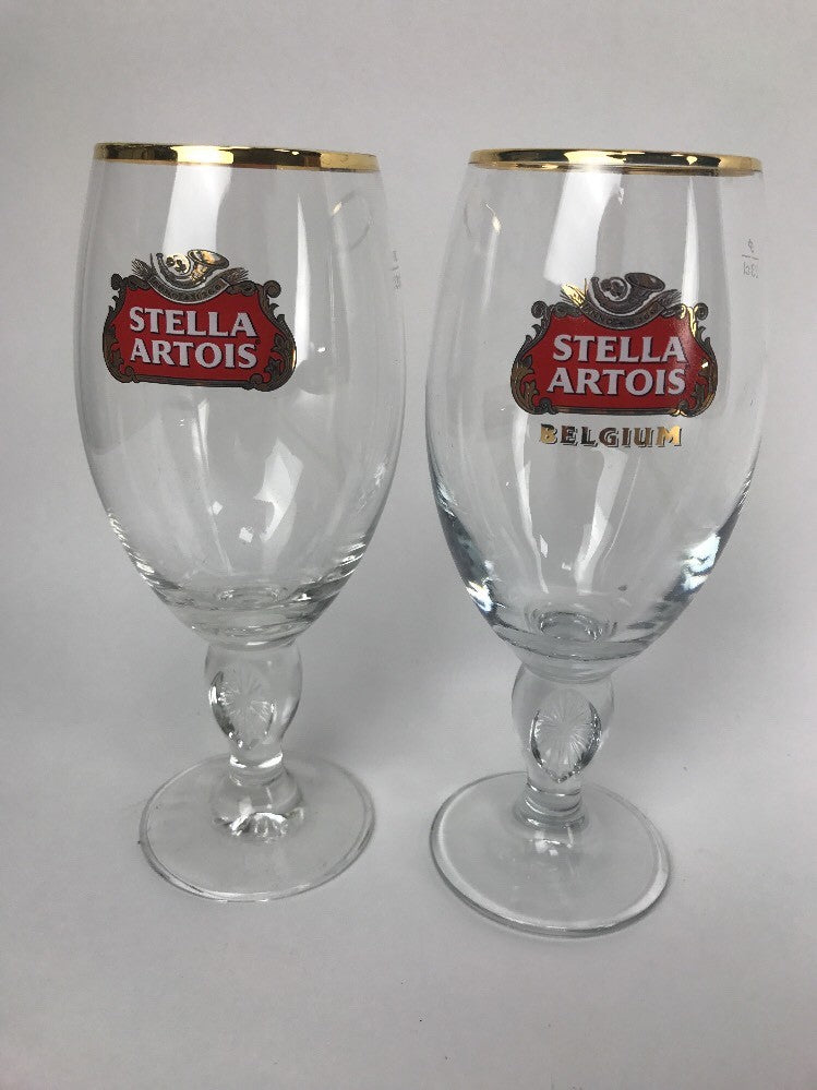Stella Artois Beer Chalice 33CL 2 Gold Rimmed | Belgium Script | NEW