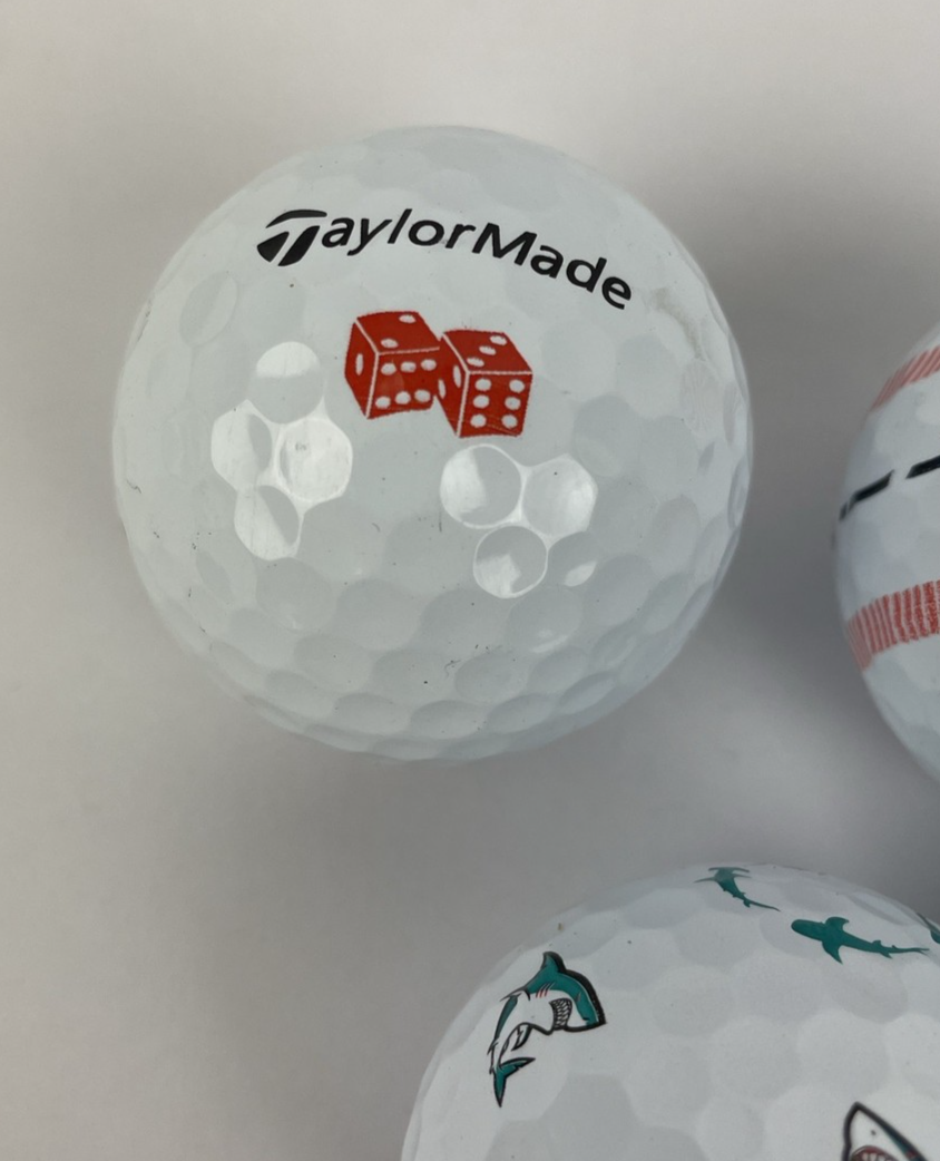 7 Taylormade TP5x Oracle Redbull SHAKA PEACH Bacon And Eggs Palm Shark Golf Ball