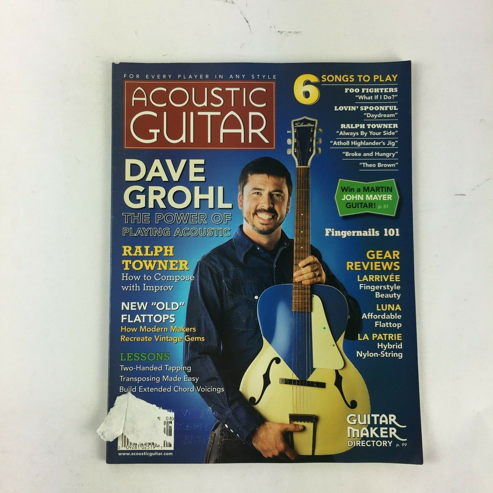August 2006 Acoustic Guitar World Magazine Dave Grohl Ralph Towner LunaLa Patrie