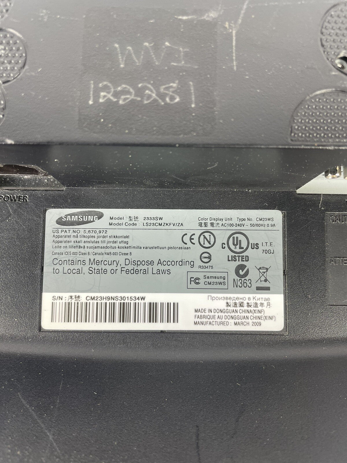 Samsung SyncMaster 2333SW 23" Widescreen LCD Computer Display