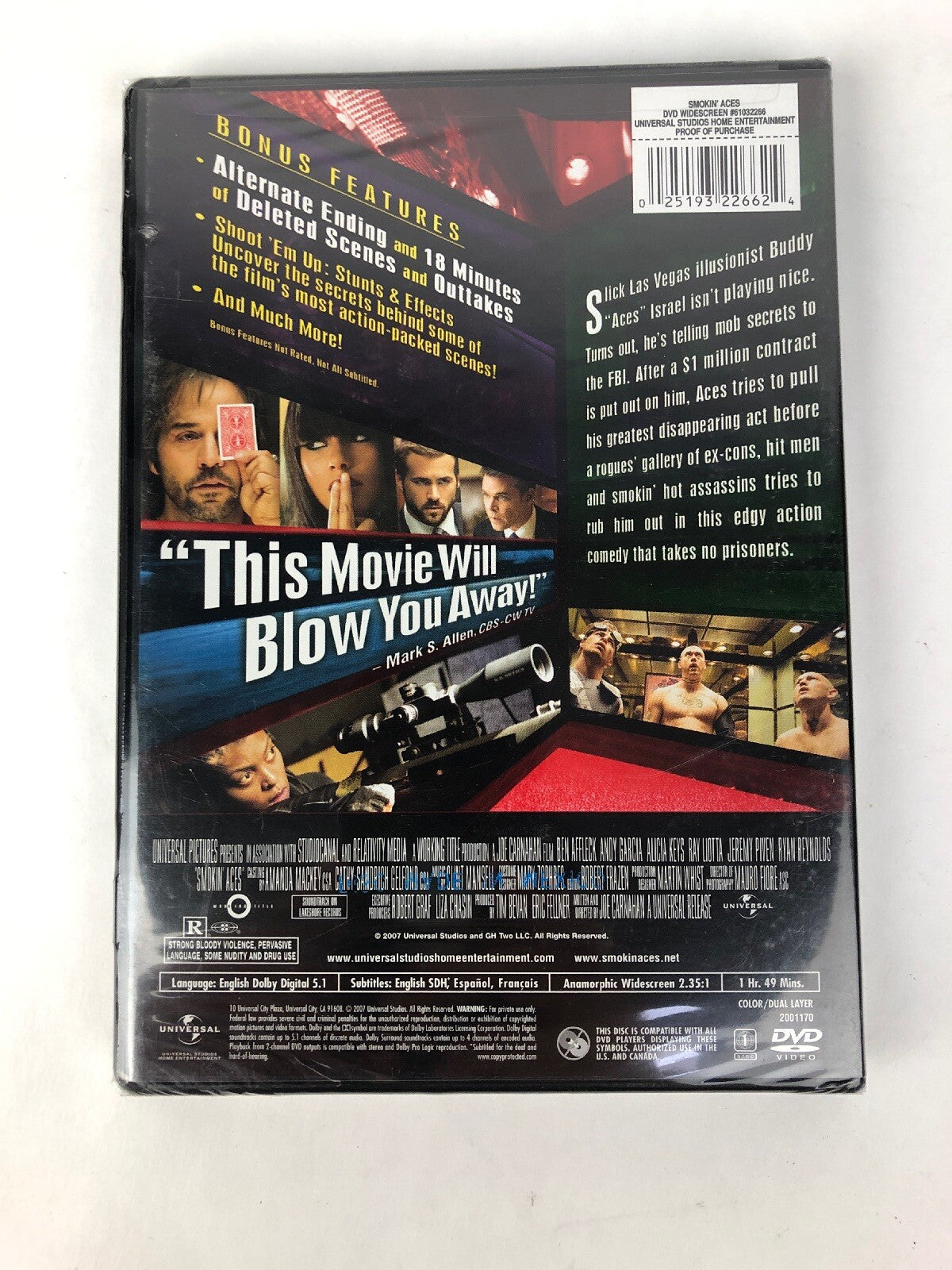 NEW Smokin Aces (DVD, 2007, Widescreen) Jeremy Piven Affleck Brand New Sealed