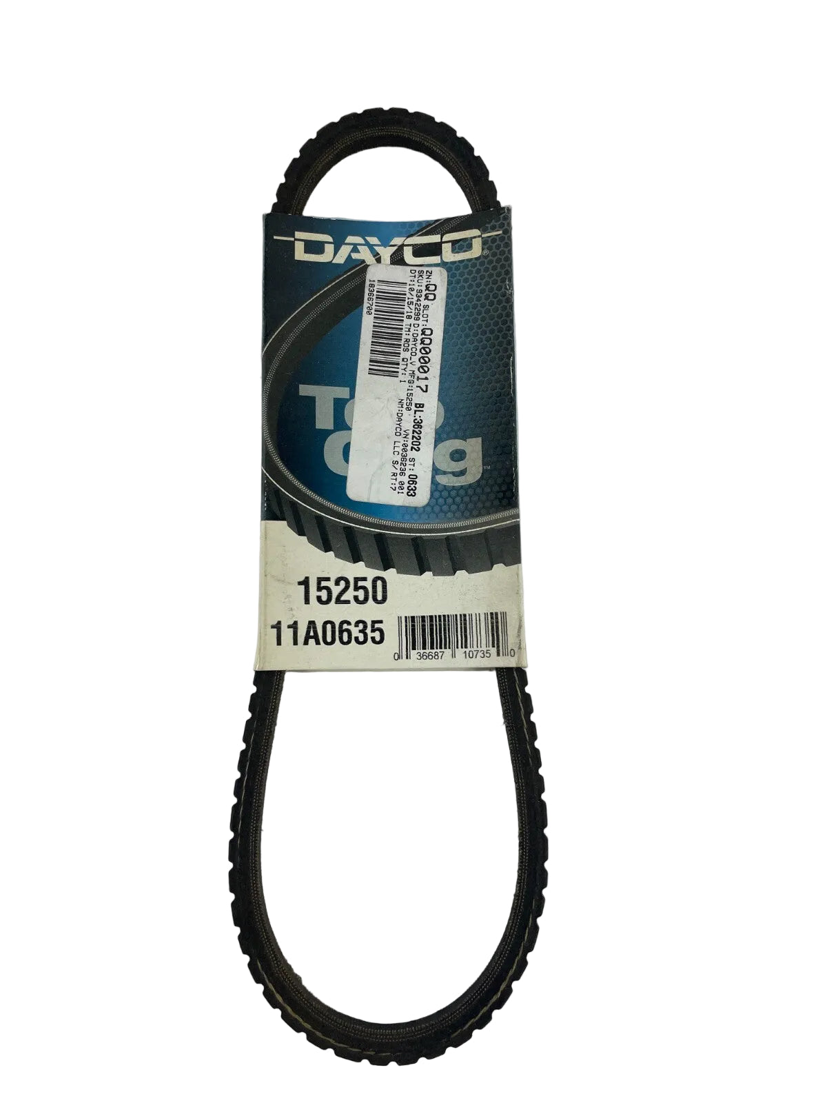Dayco Top Cog 15250 11A0635 premium cogged utility V-belt OEM replacement belt for automotive industrial and utility equipment A10