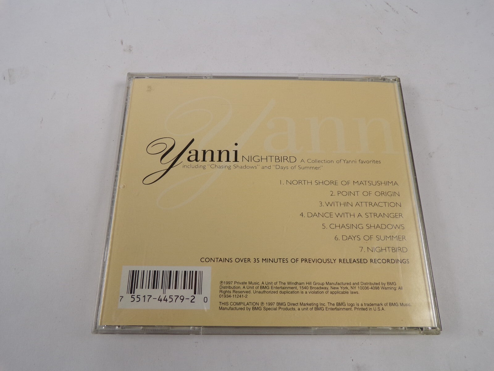 Yanni Nightbrid A Collection Of Yanni Favorites Including Chasing Shadows CD#39