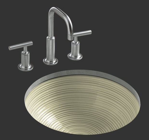 Kohler K-14287-H6-V7 Twirl design undermount lavatory sink Old English textured ceramic basin