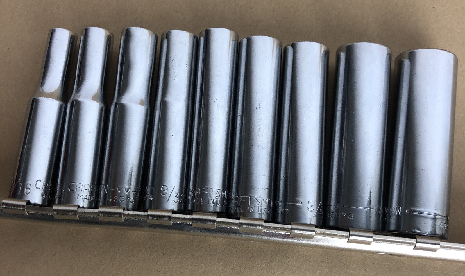 Craftsman 6 Point 1/4" Drive V 43589 1/2" - VV43571 3/16" 9pc Set w Clip Rack
