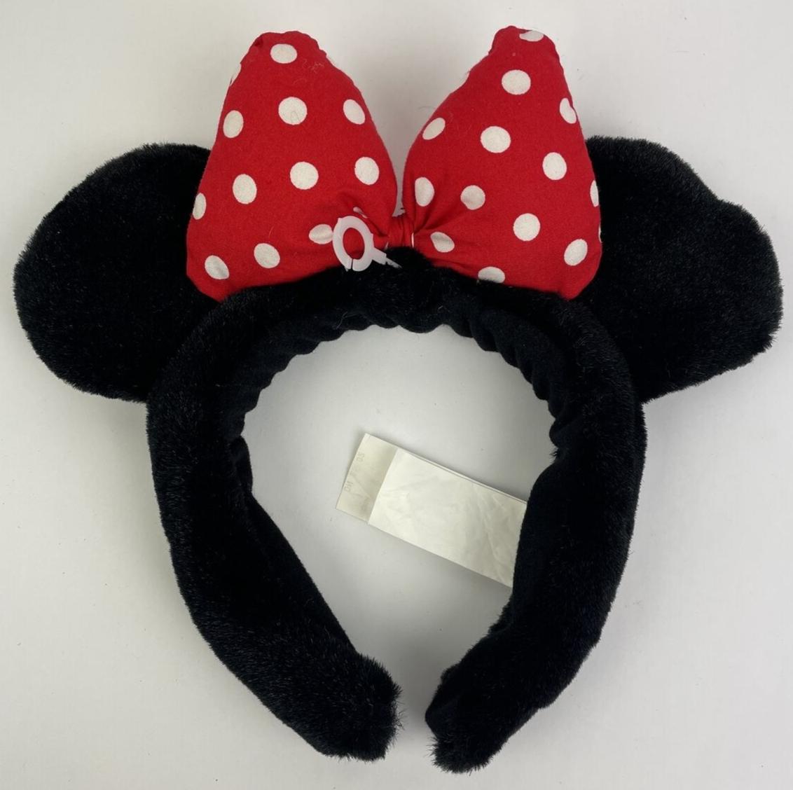 Disney Parks Fuzzy Fluff Minnie Mouse Black Ears Red Polka Dot Bow Ears Headband