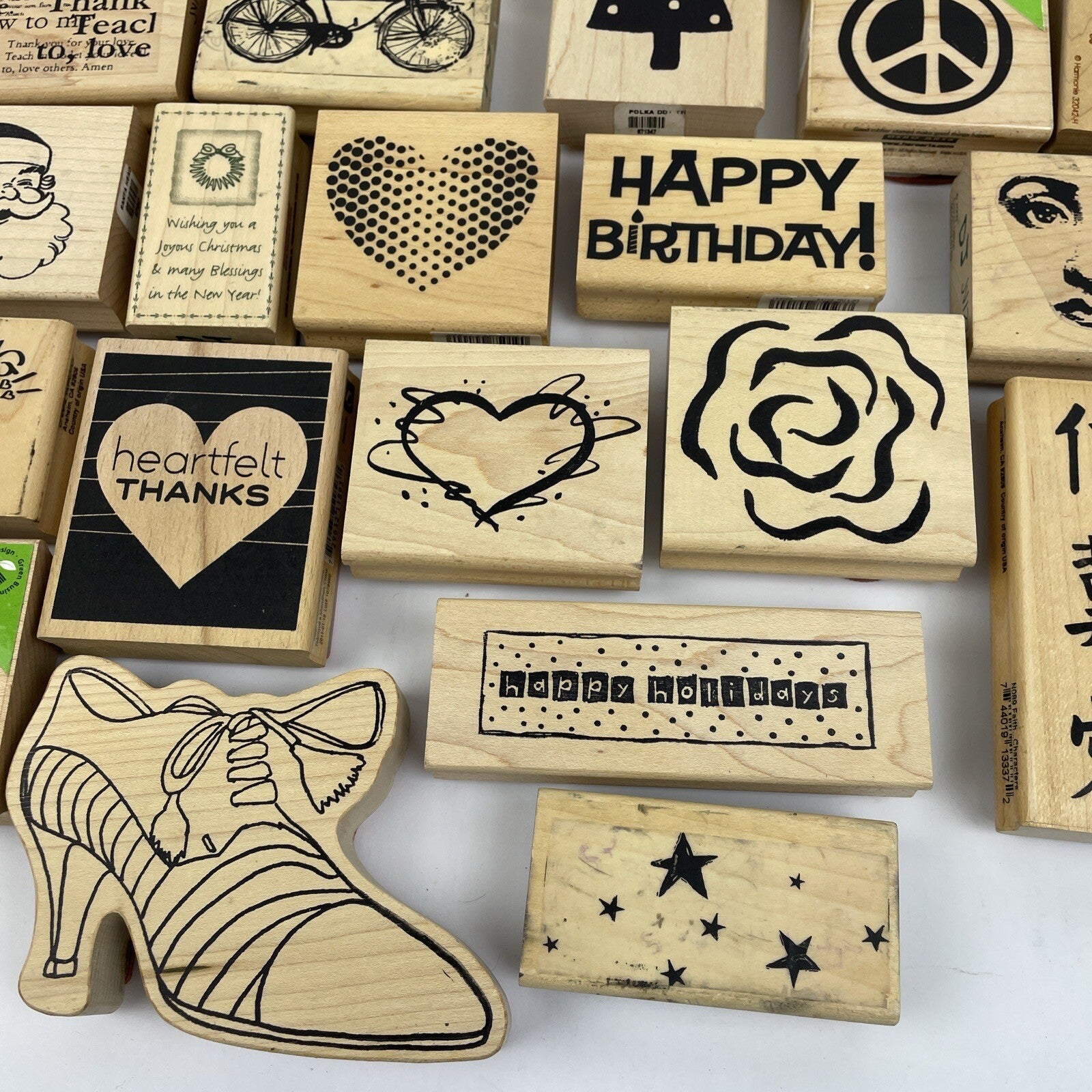 Rubber Stamp Lot of 34 SANTA Flowers Christmas Words Scrapbook Paper New Used