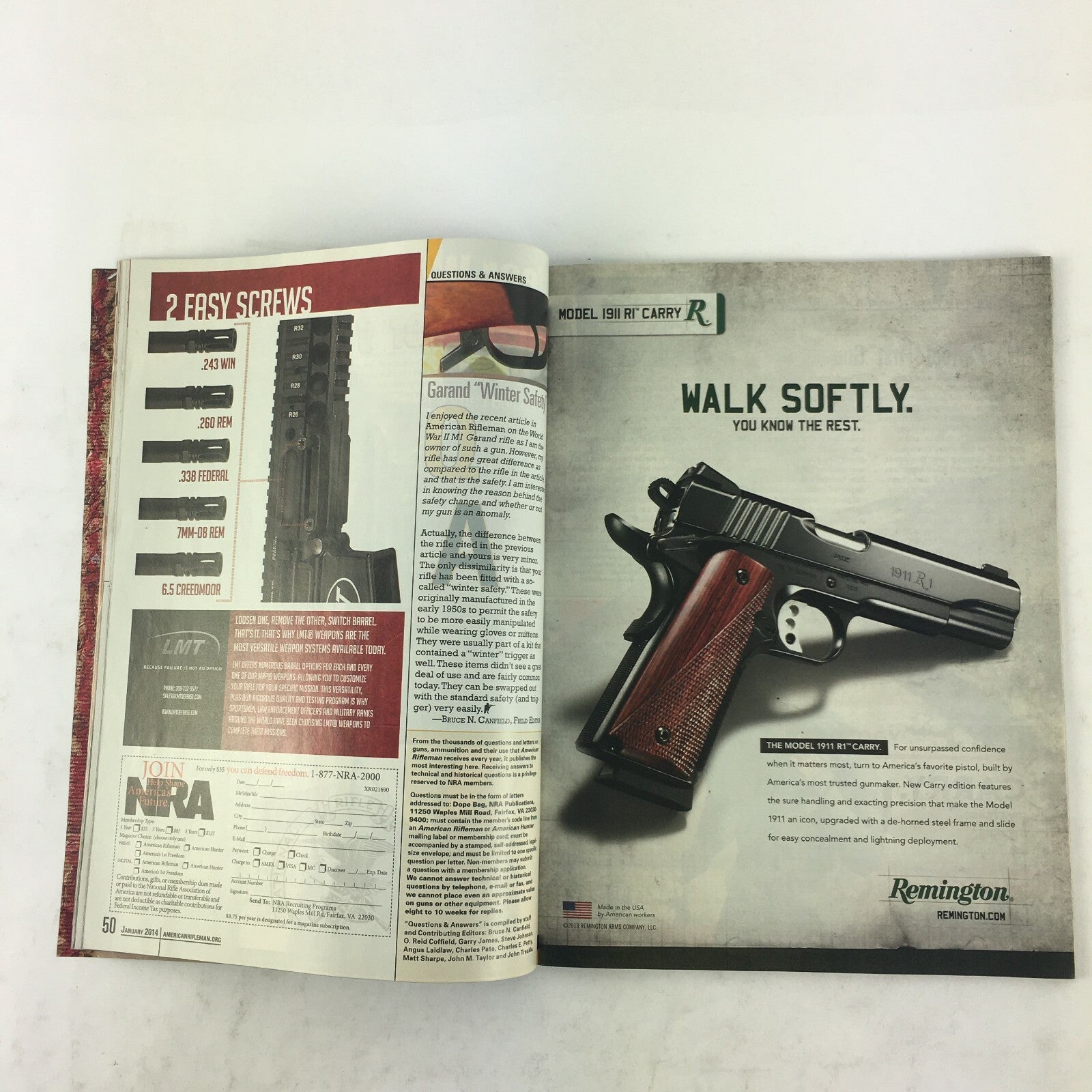 January 2014 American Rifleman Magazine Remington Colt's Marine M45 CQB Pistol