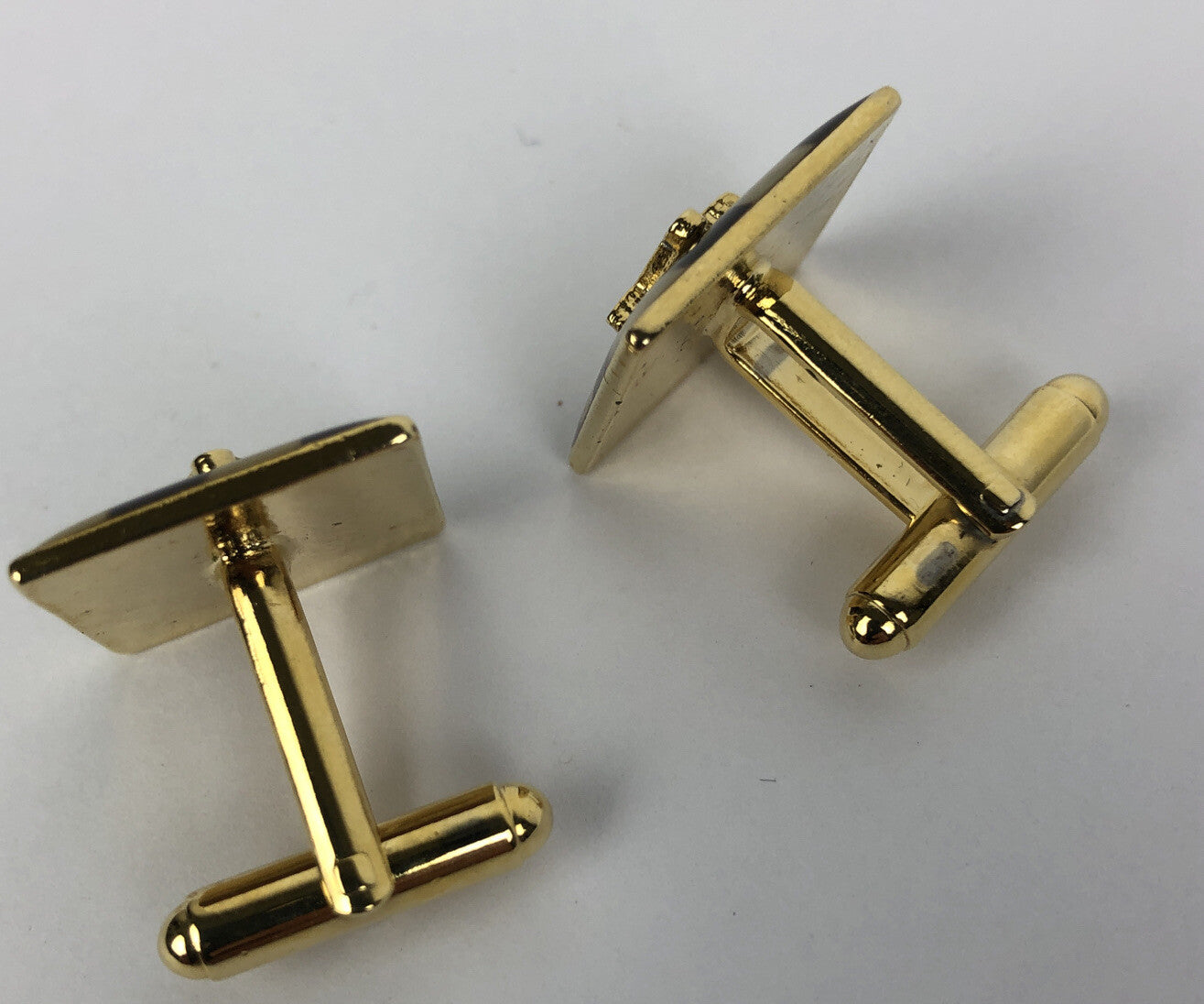 Vintage Checker Board Freemason Masonic Square & Compass Cufflinks In Gold Tone