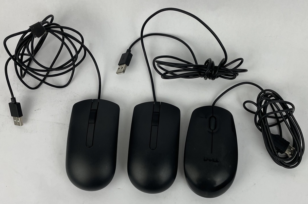 3 x Dell Wired USB Computer Mouse Lot Models - MS116T MS116P MS111L