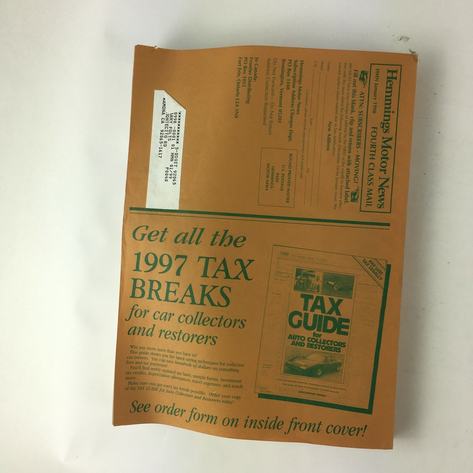 January 1998 Hemmings Motor News Want To Get Your Baby In Perfect Shape ?