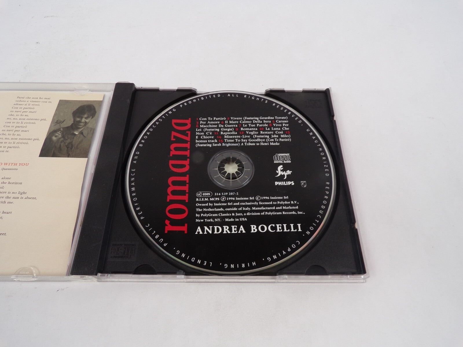 Romanza Andrea Bocelli Con Te Partiro Vivere Per Amore It Mare Calmo Della CD#70