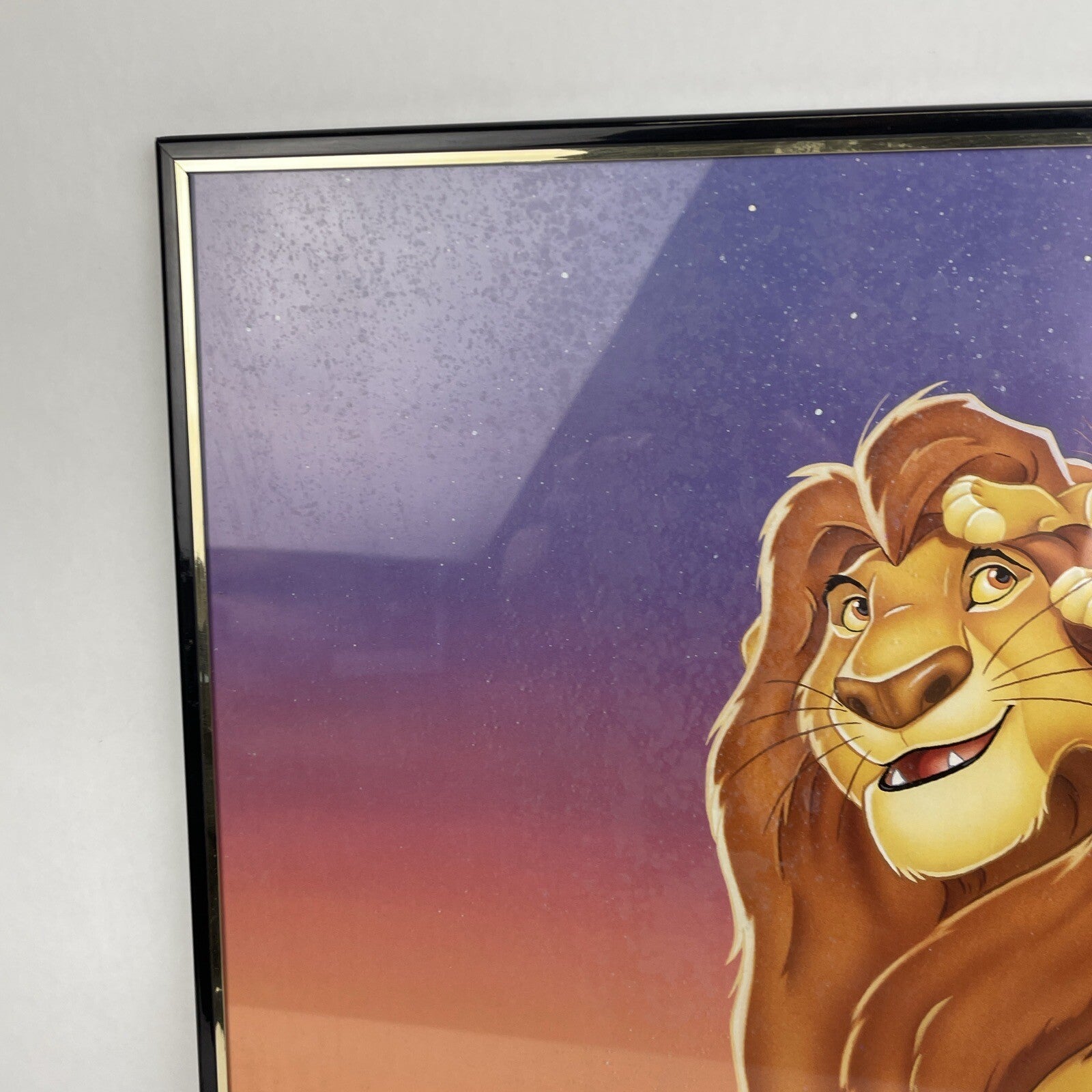 Vtg Framed 1990s Disney The Lion King Poster 16x20" Mufasa Simba Crystal Art