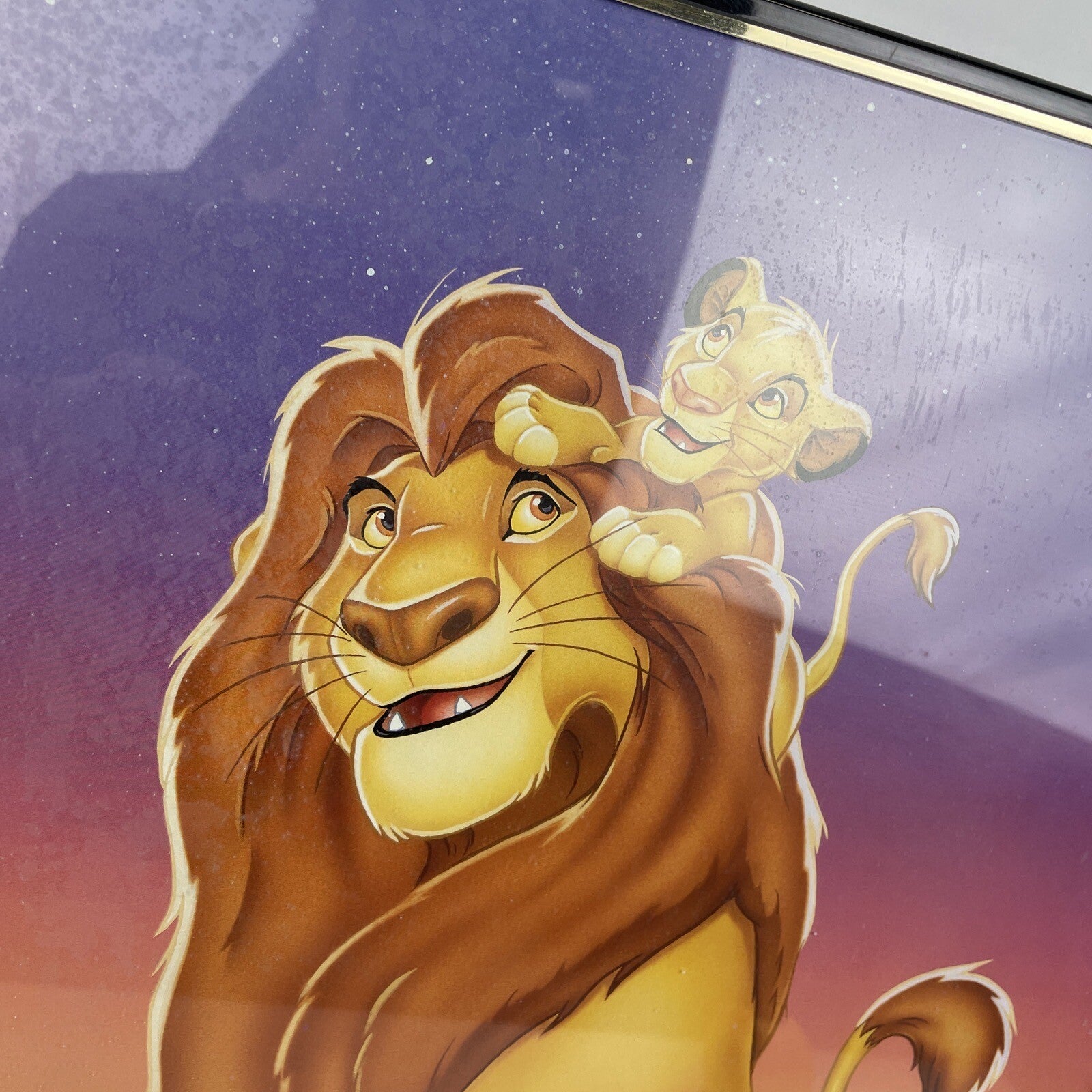 Vtg Framed 1990s Disney The Lion King Poster 16x20" Mufasa Simba Crystal Art