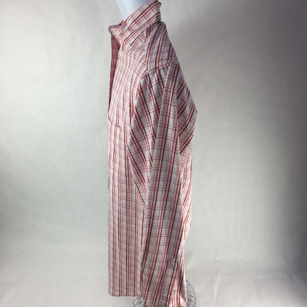 Faconnable Mens Button Front Shirt Pink White Plaid Long Sleeves 100% Cotton XS