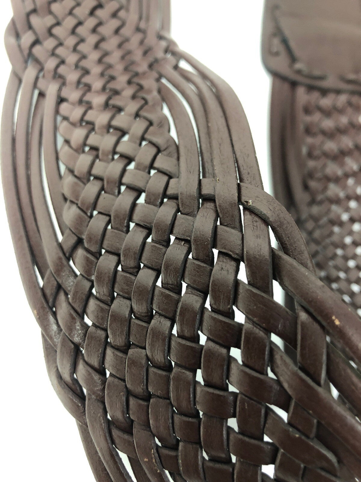 Women's Cognac Brown Genuine Leather Braided Woven Belt Size Sm Small See Images
