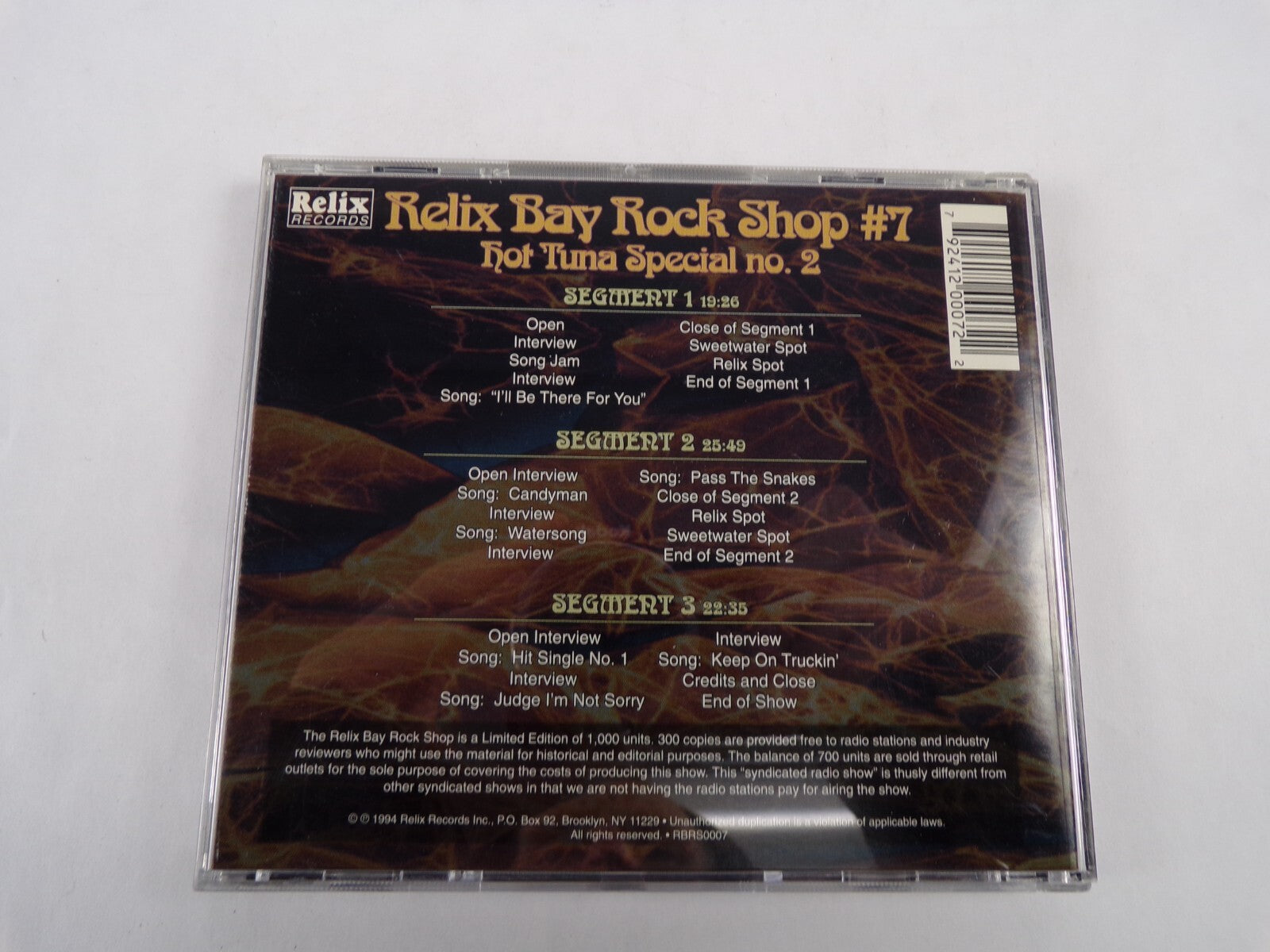 The Relix Bay Rock Shop# 7 Hot Tuna Special No 2 CD#55