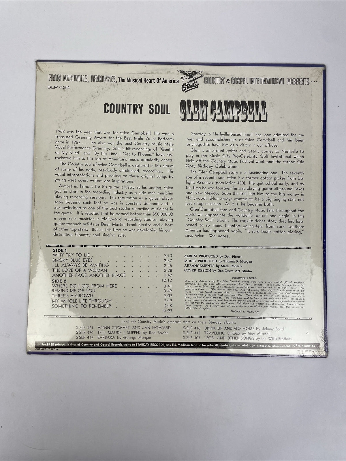 Glen Campbell Country Soul sealed LP vinyl record STARDAY SLP 424 Stereo
