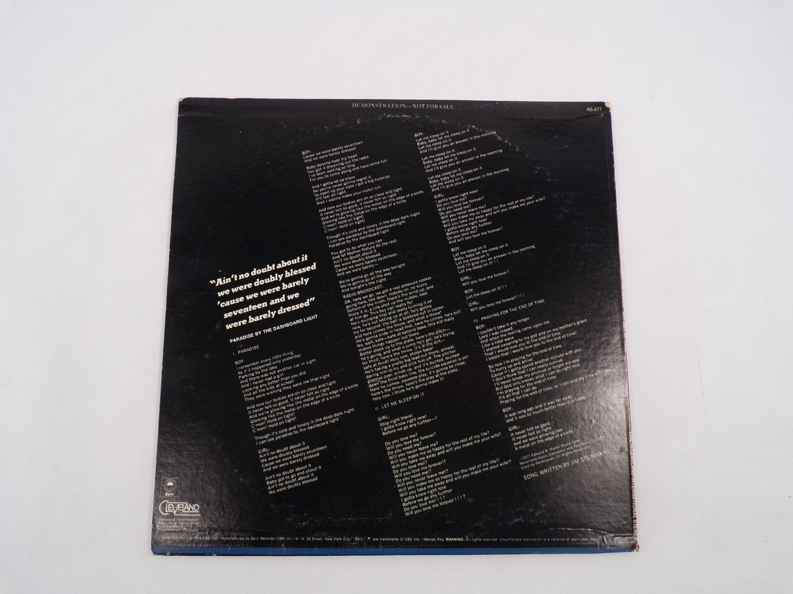 Rock n' Roll Dreams Come Through In Paradise By The Dashboard Light, An Epic Sin