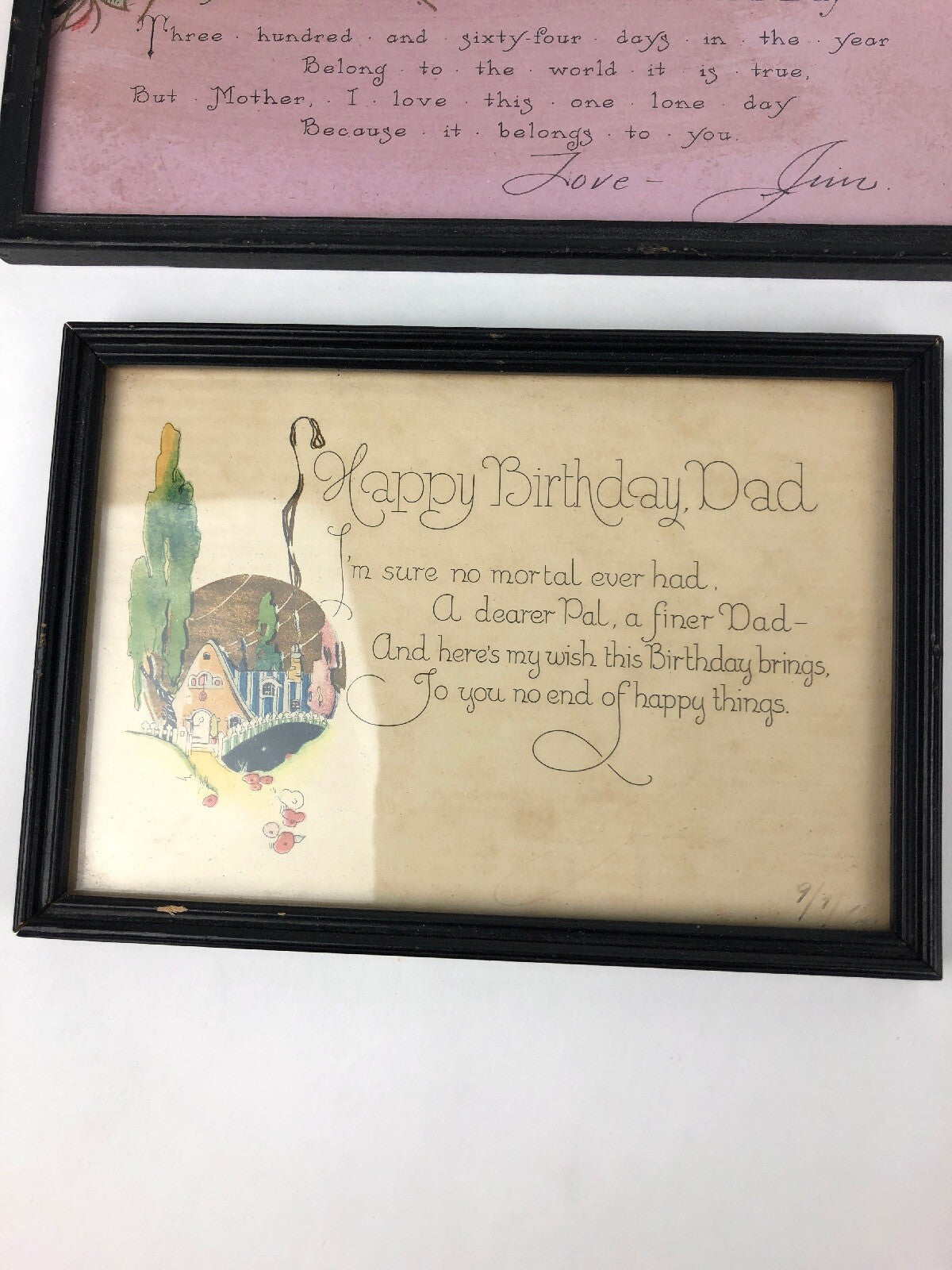 3 Vintage 1930’s American Folk Art Greeting Card Picture Framed RARE Anniversary