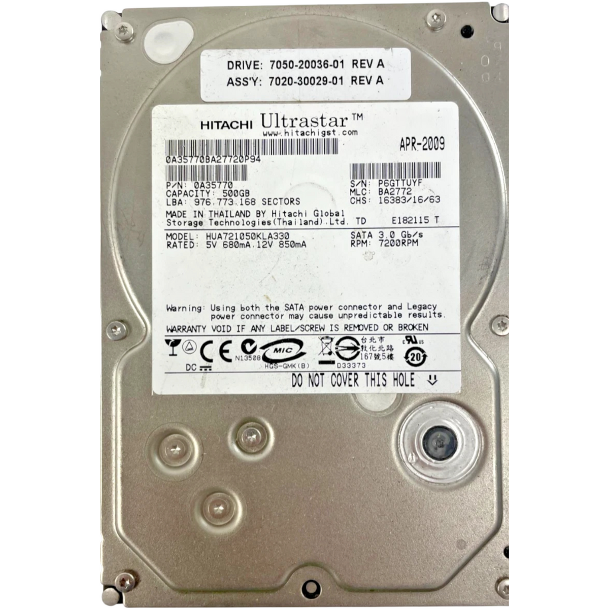 Hitachi HUA721050KLA330 7200RPM SATA 500 GB Internal Hard Drive Cache 32 MB