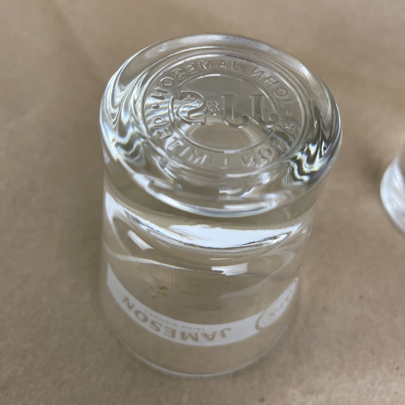 2 x Jameson Irish Whiskey JJ&S Etched Logo Heavy Bottom Shot Glasses 1.5 oz Lot