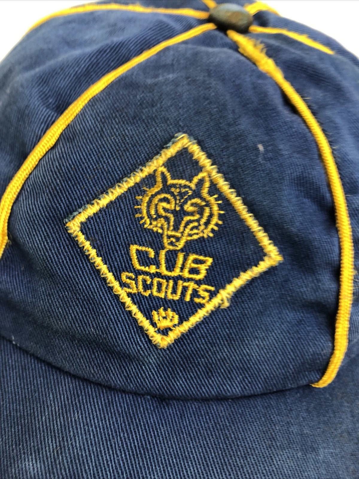 VINTAGE 60s 70s Cub Scouts BSA Blue Gold Uniform Hat Boy Scout Official Wolf Cap