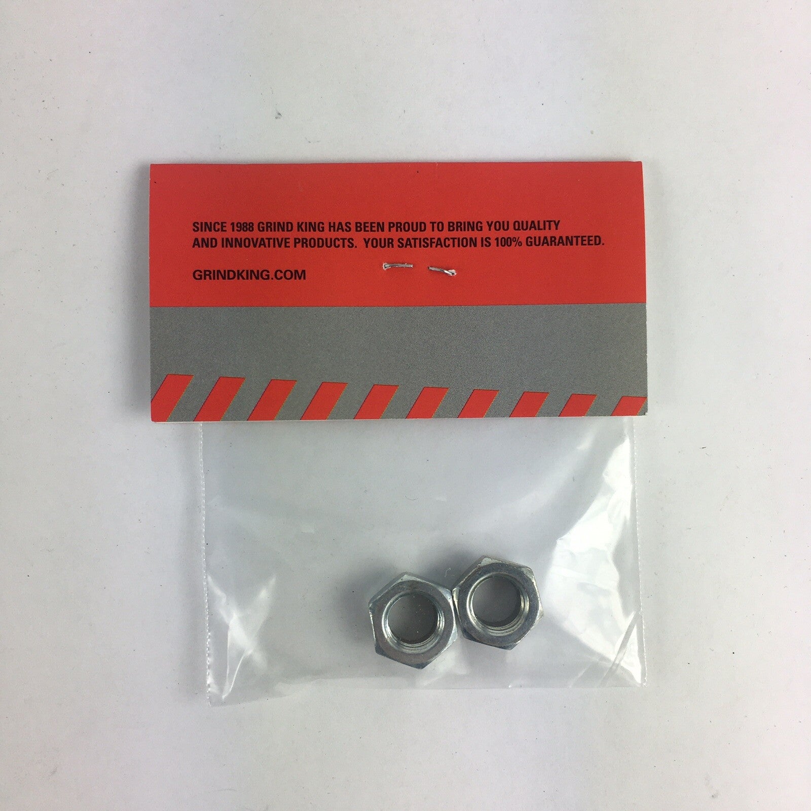 Grind King skateboard truck replacement kingpin lock nuts made from high-strength steel with nylon locking inserts.