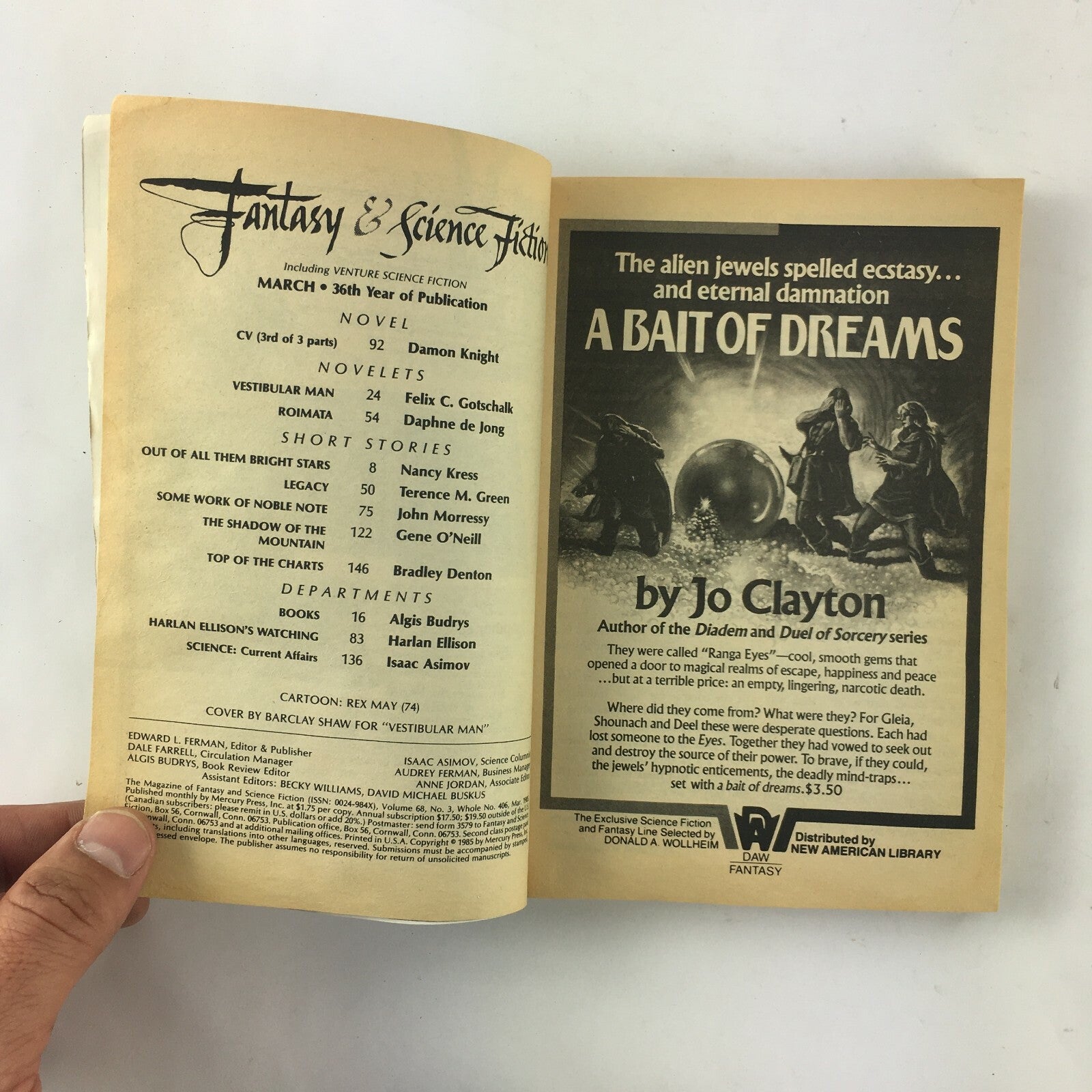 March Fantasy&Science Fiction Magazine Felix C.Gotschalk Harlan Ellison