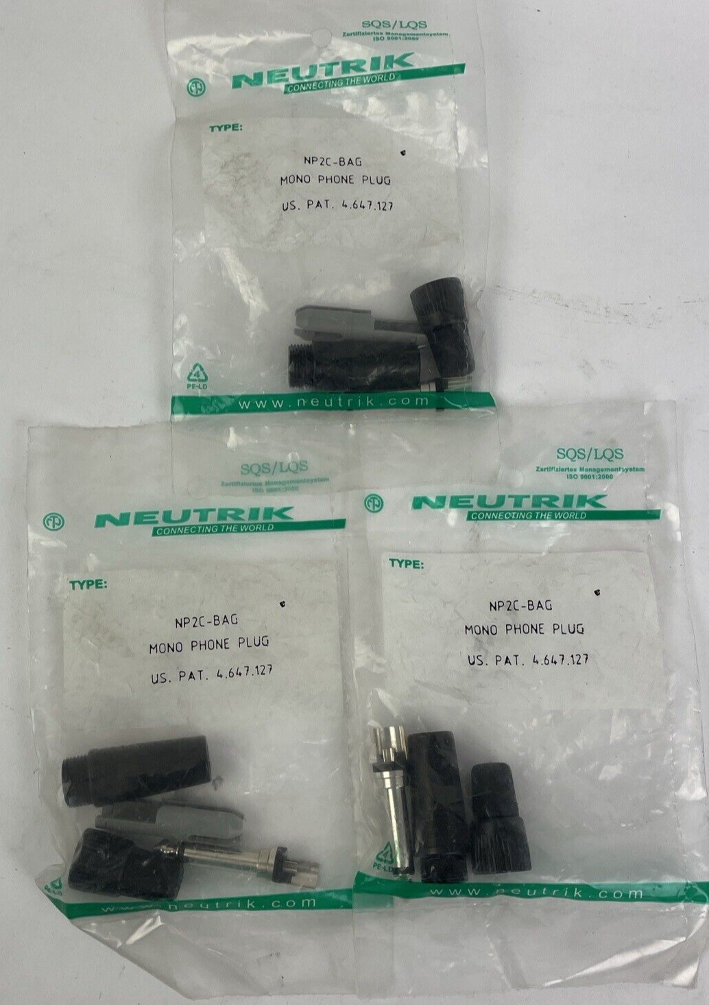 LOT OF 3 x OEM Neutrik NP2C Mono Phone Plug 1/4" Male Connector - Sealed