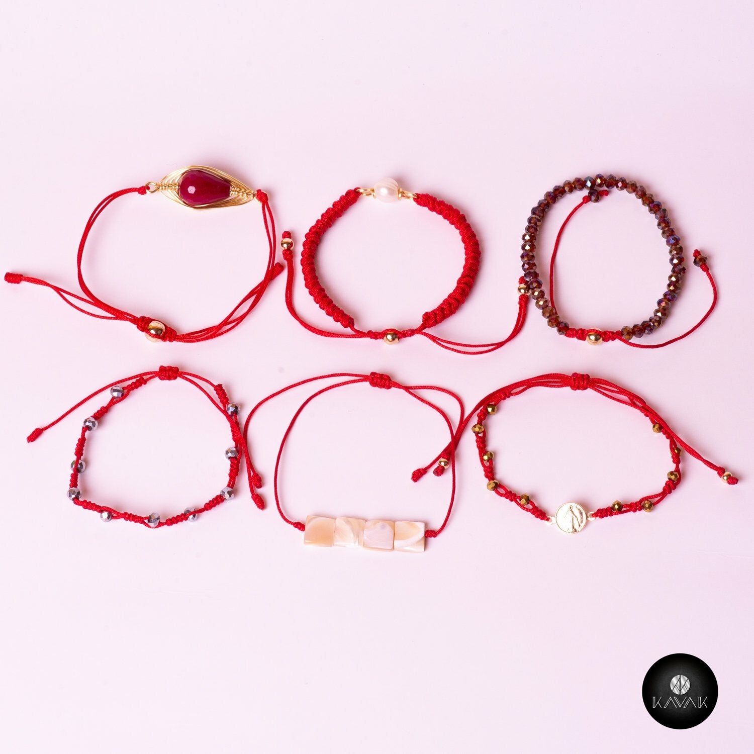 Kavak Handmade women's Girl Red world Crystal Stone Adjustable Bracelet